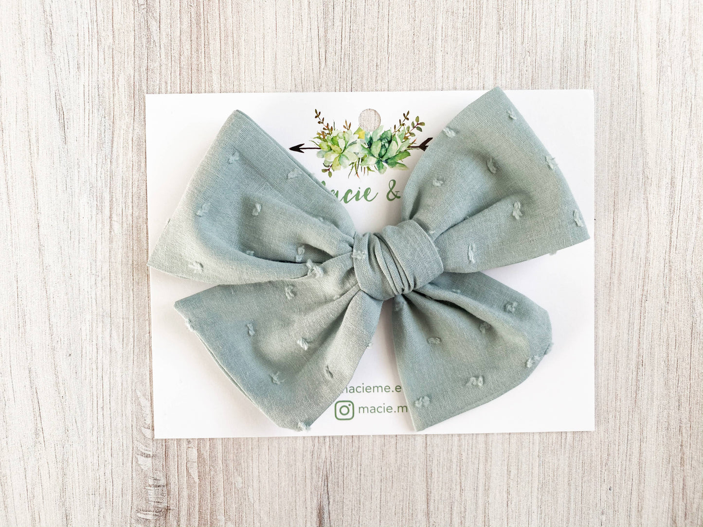Sage Swiss Dot Oversized Schoolgirl Bow