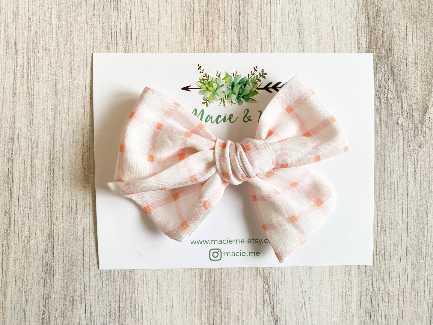 Pink Windowpane Schoolgirl Bow