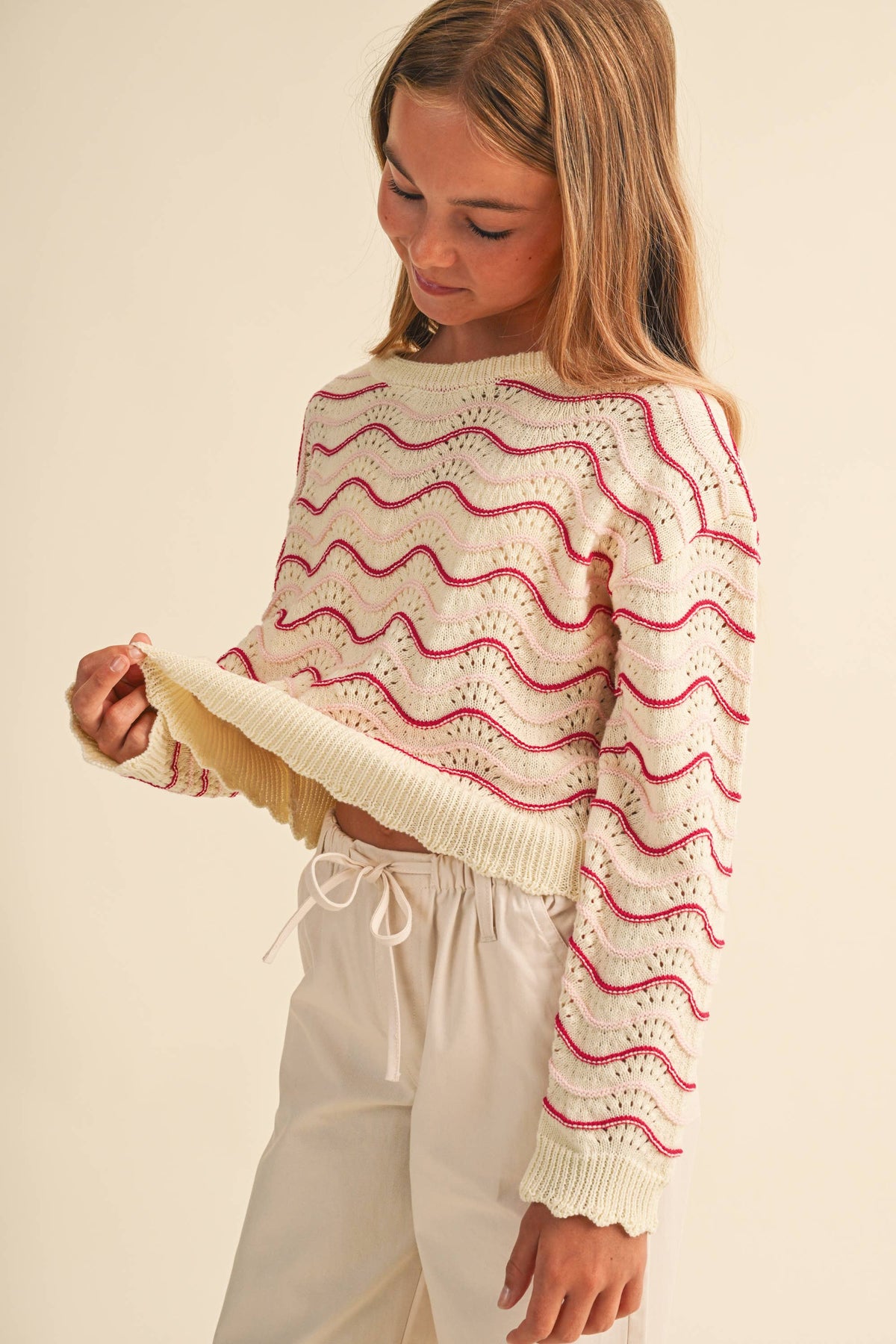 TWEEN KIDS GIRLS WAVY KNITWEAR PULL OVER