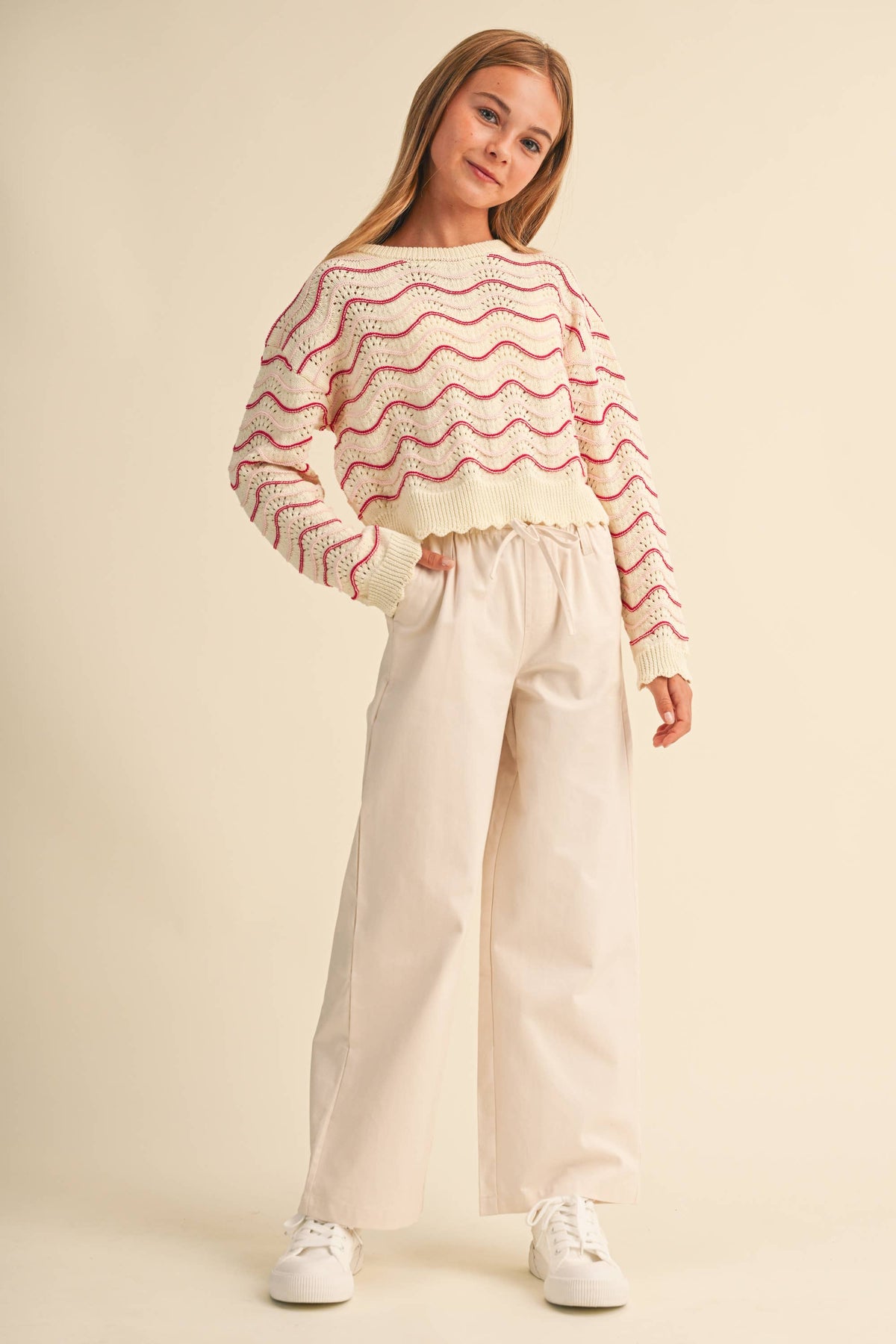TWEEN KIDS GIRLS WAVY KNITWEAR PULL OVER