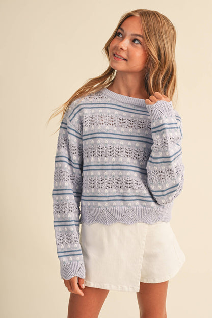 TWEEN GIRLS KIDS PULL OVER TOP IN FLOWER POINTELLE