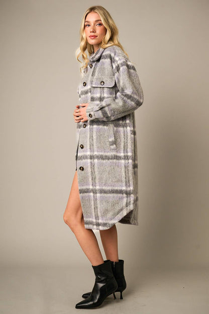 PLAID FAUX FUR LONG COAT JACKET