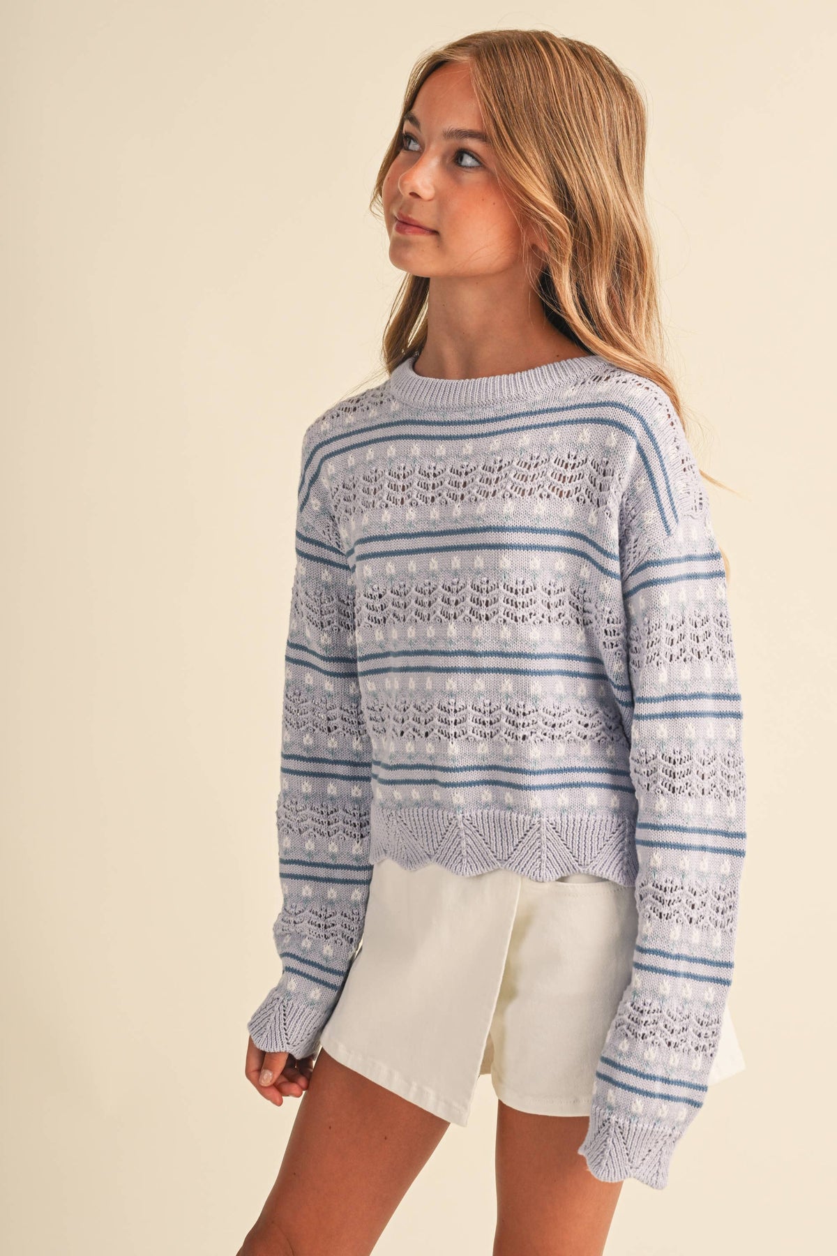 TWEEN GIRLS KIDS PULL OVER TOP IN FLOWER POINTELLE