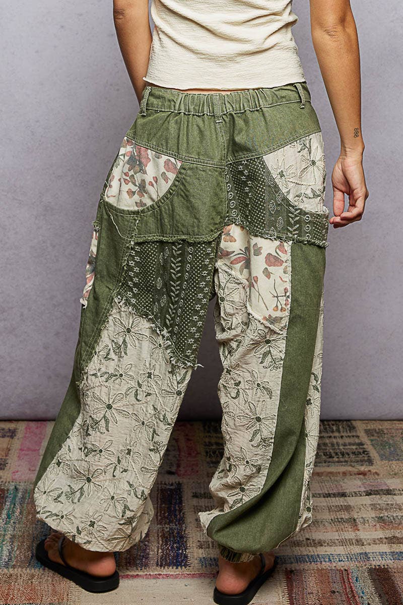 Jacquard Floral Twill Patch Joggers