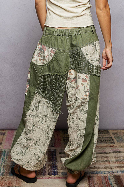 Jacquard Floral Twill Patch Joggers