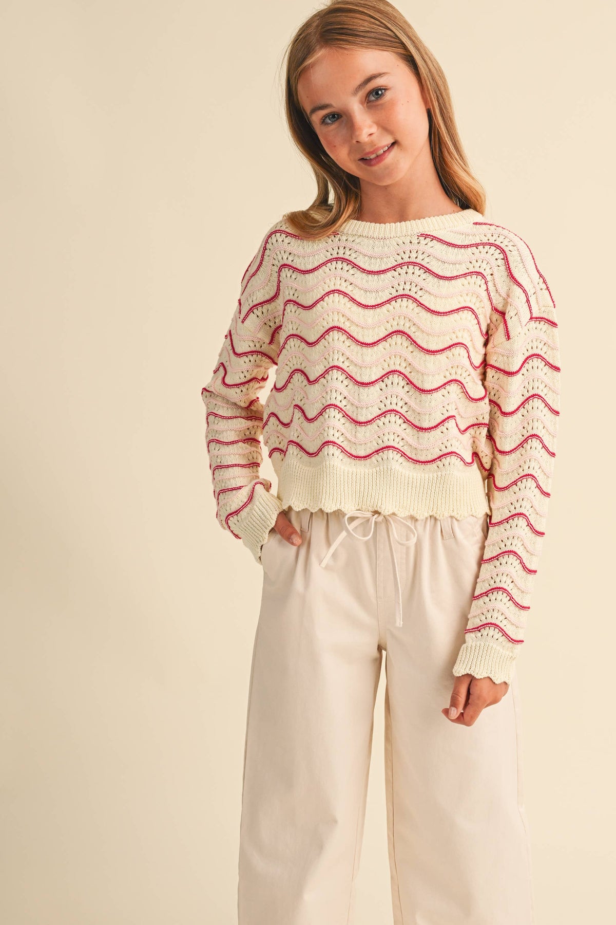TWEEN KIDS GIRLS WAVY KNITWEAR PULL OVER