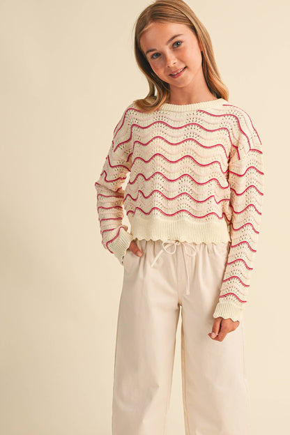 TWEEN KIDS GIRLS WAVY KNITWEAR PULL OVER