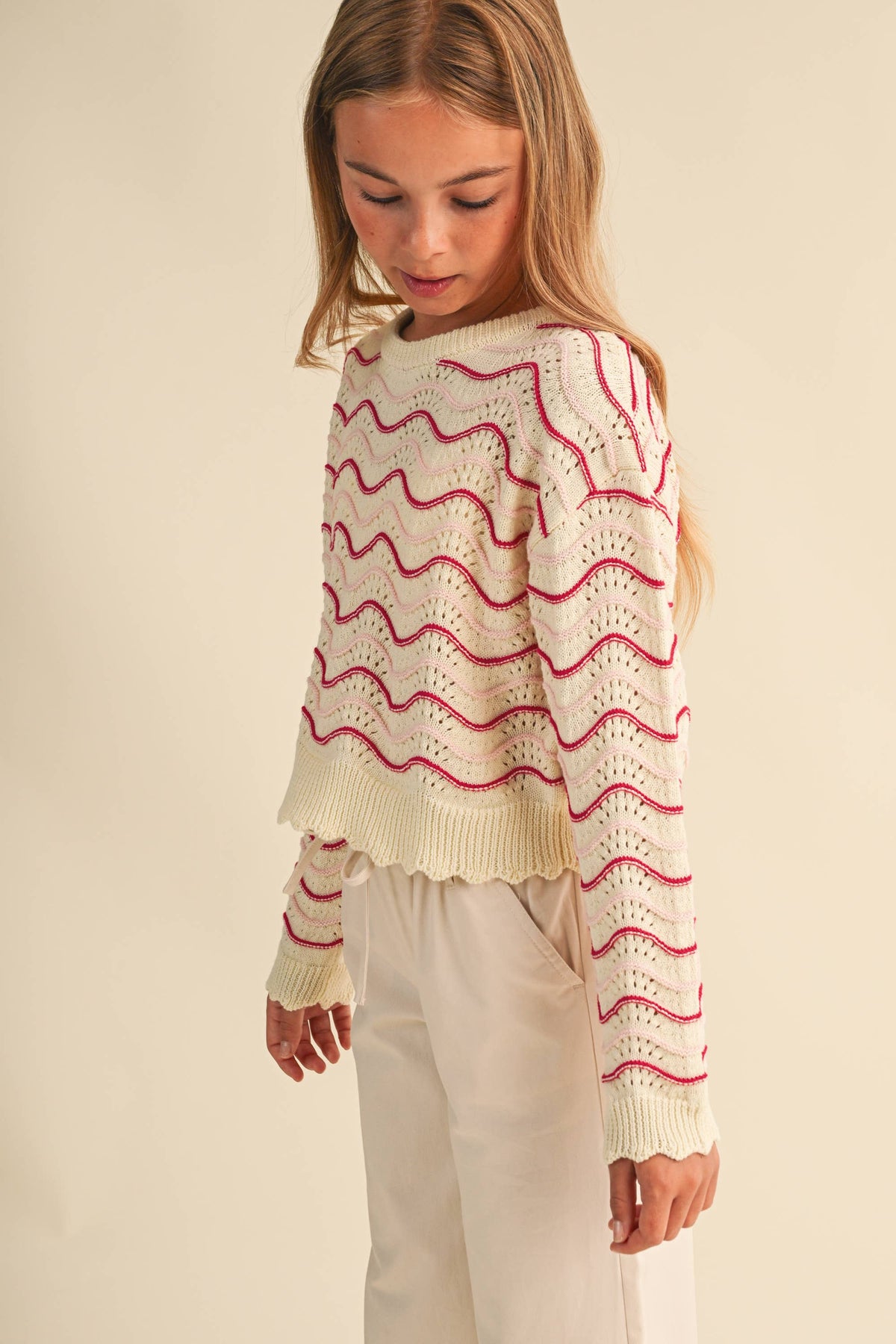 TWEEN KIDS GIRLS WAVY KNITWEAR PULL OVER