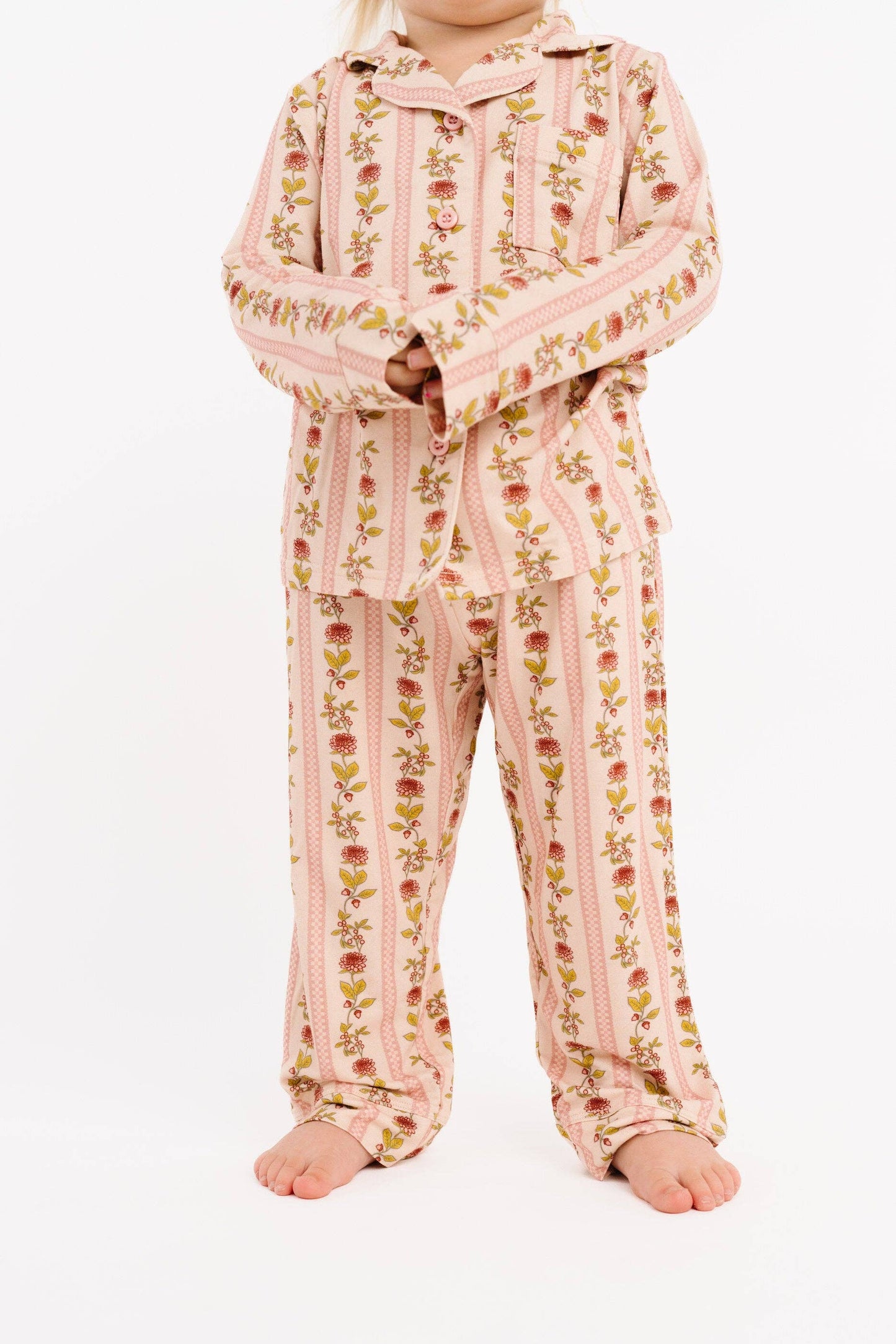 Vintage Floral Stripe Bamboo Button Up Set