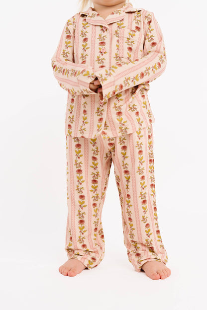 Vintage Floral Stripe Bamboo Button Up Set