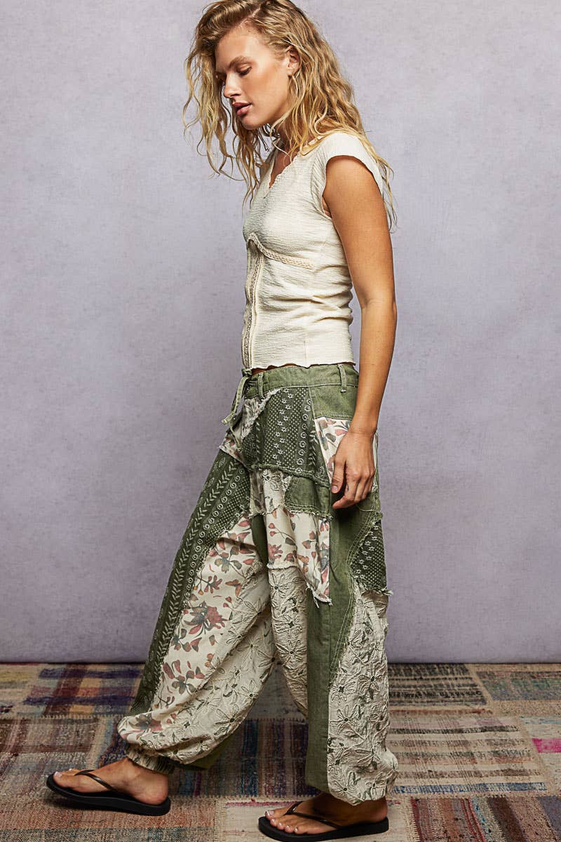 Jacquard Floral Twill Patch Joggers