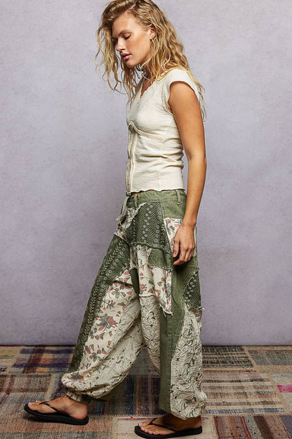 Jacquard Floral Twill Patch Joggers