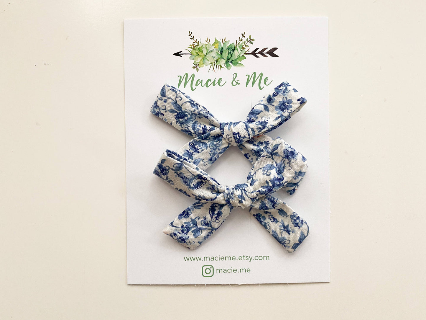 Navy Floral Hand Tied Small Schoolgirl Bow(s)