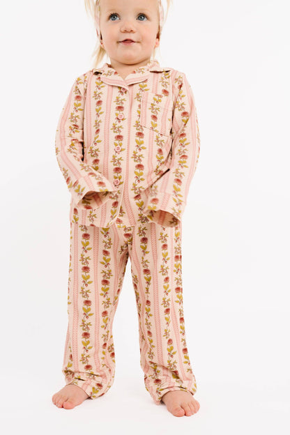 Vintage Floral Stripe Bamboo Button Up Set