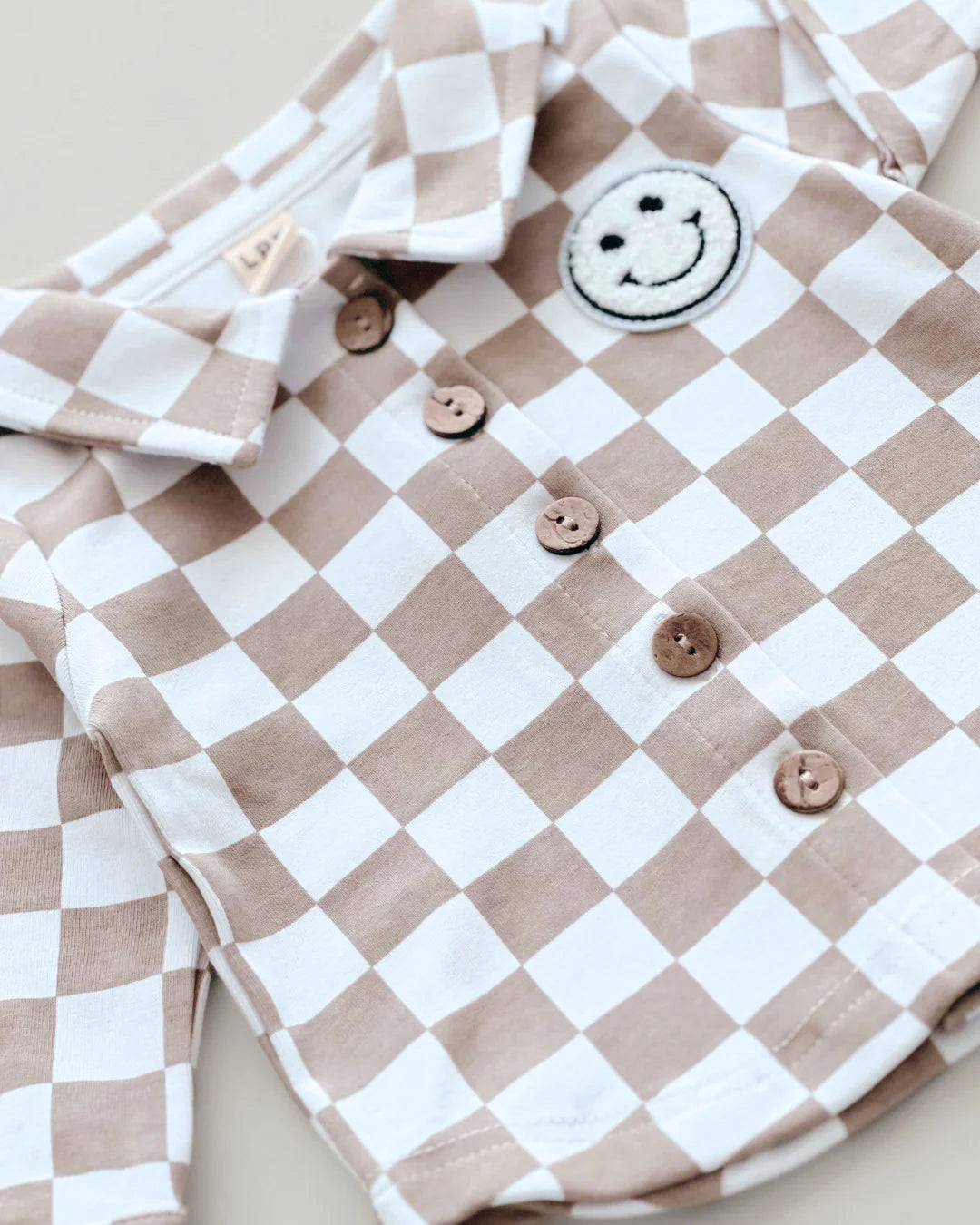 Latte Checkered Smiley Shacket