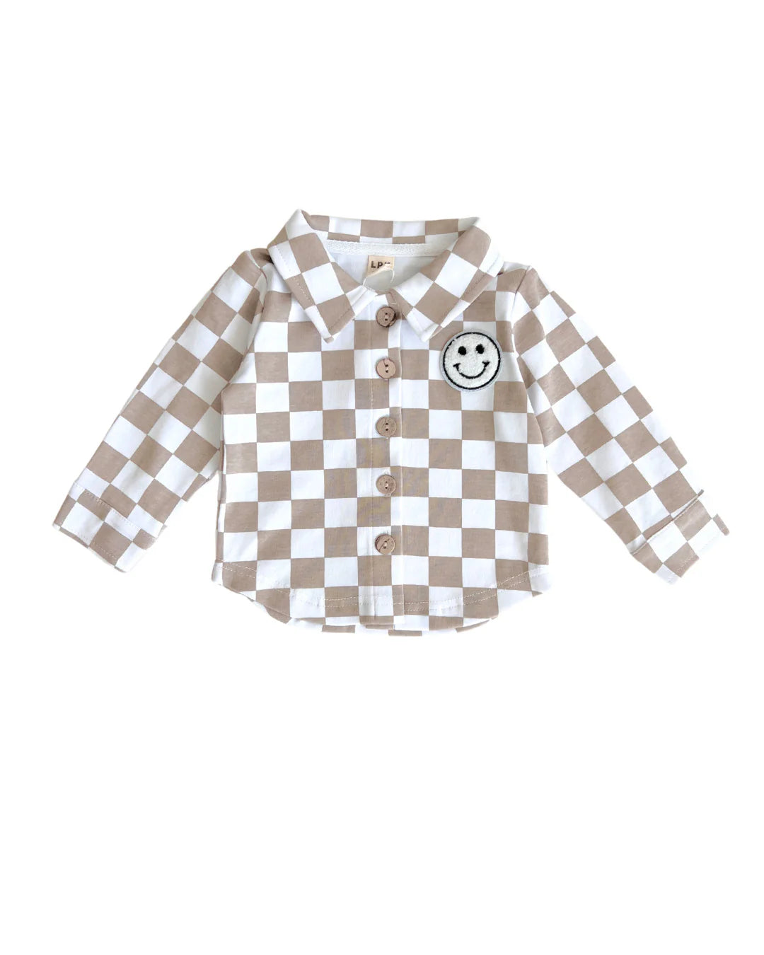 Latte Checkered Smiley Shacket