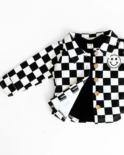 Black Checkered Smiley Shacket