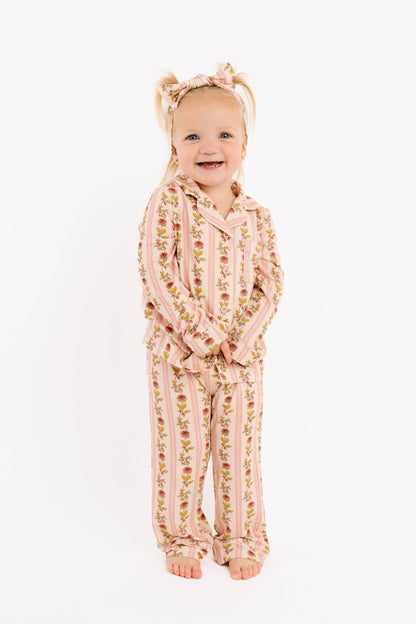 Vintage Floral Stripe Bamboo Button Up Set