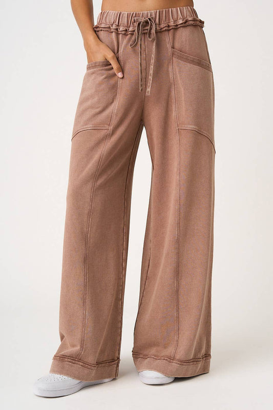 MINERAL WASH WIDE LEG PANTS