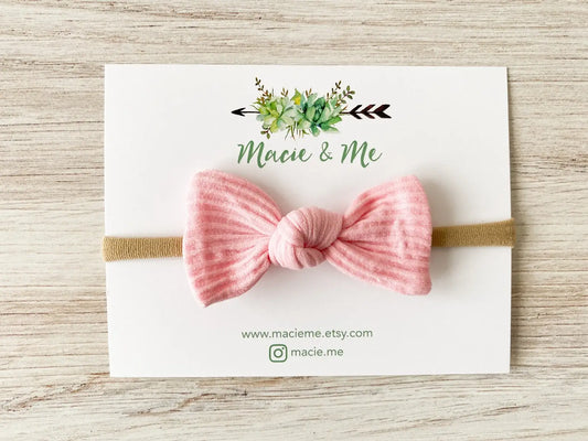 Pink Ribbed Tied Bow on Headband