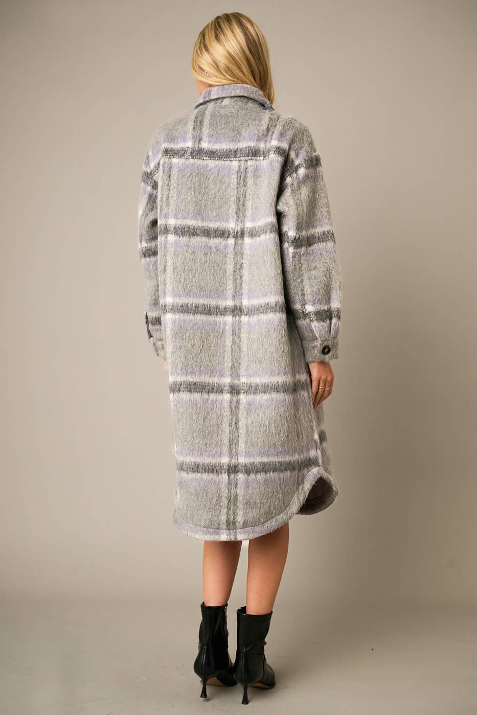PLAID FAUX FUR LONG COAT JACKET